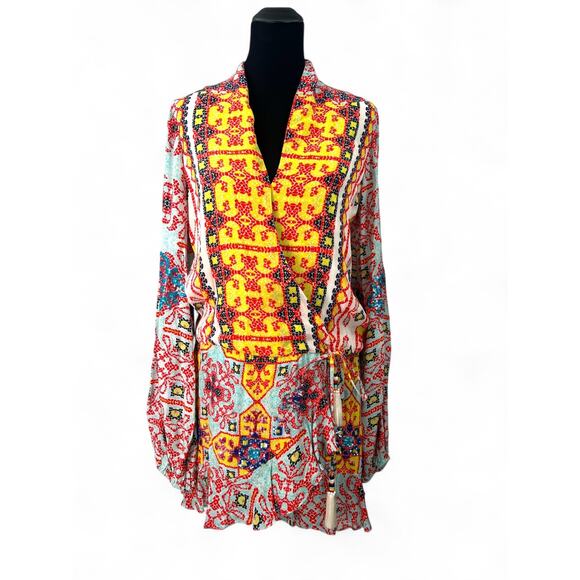 Rococo Sand Dresses & Skirts - Rococo Sand Vibrant Yellow Multi-Color Printed Wrap Dress